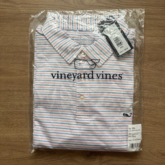 Vineyard Vines Polo Shirt Mens 2XL Sankaty OTG Golf Performance Stripe $98 MSRP - Picture 1 of 4